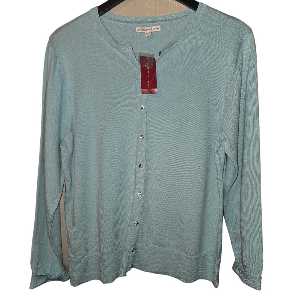 NWT JM Collection 2X Teal/Blue/Green Button-Up Cardigan [0039]